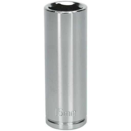 15mm Chrome Plated Deep Drive Socket - 3/8" Square Drive High Grade Carbon Steel Loops