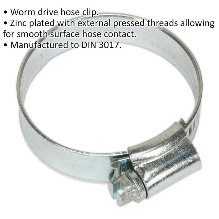 30 PACK Zinc Plated Hose Clip - 32 to 44mm Diameter - External Pressed Threads Loops