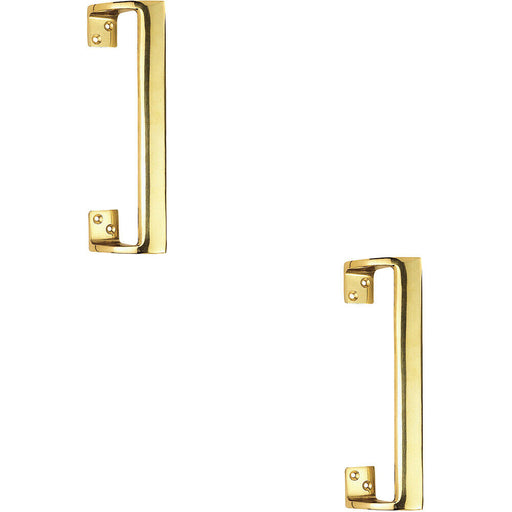 2x Cranked Oval Grip Door Pull Handle 225mm Length 46.5mm Proj Polished Brass Loops