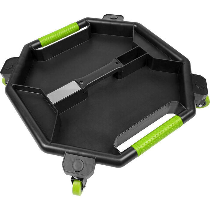 Creeper Tool Tray - Five Compartments - 360° Plastic Swivel Castors - Green Loops