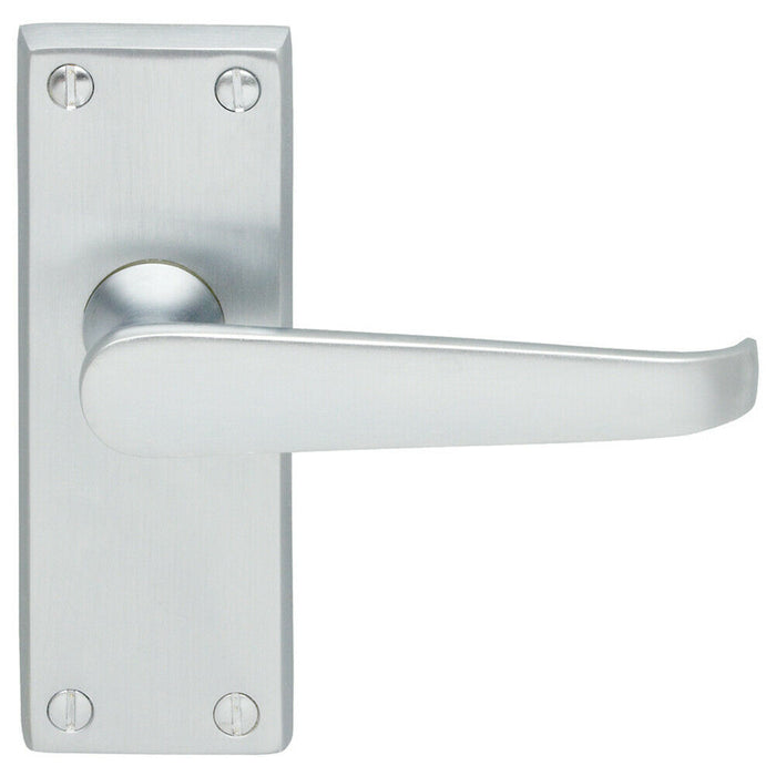Straight Victorian Lever on Rectangular Latch Backplate Handle Satin Chrome Loops