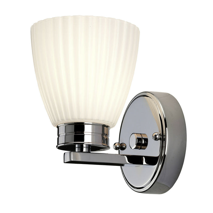 IP44 Wall Light Ribbed Opaque Glass Shade Polished Chrome LED G9 3.5W d00169 Loops