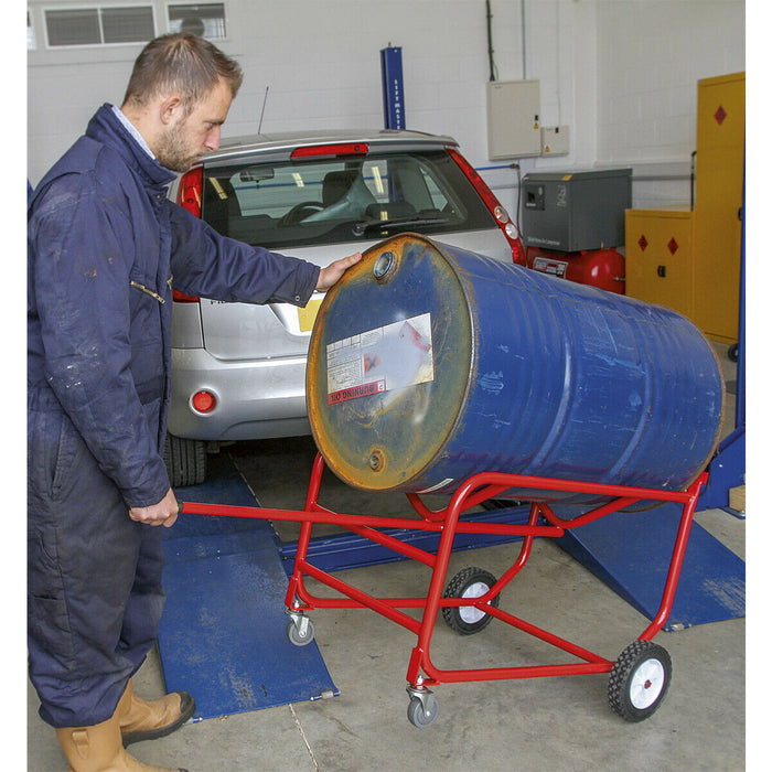 Mobile 205L Drum Stillage - Heavy Duty Tyres & Castors - Horizontal Drum Storage Loops