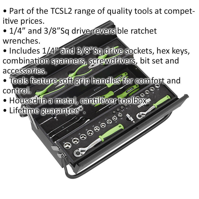 70pc Tool Set & Cantilever Portable Tool Box Storage Unit - Sockets Spanners Bit Loops