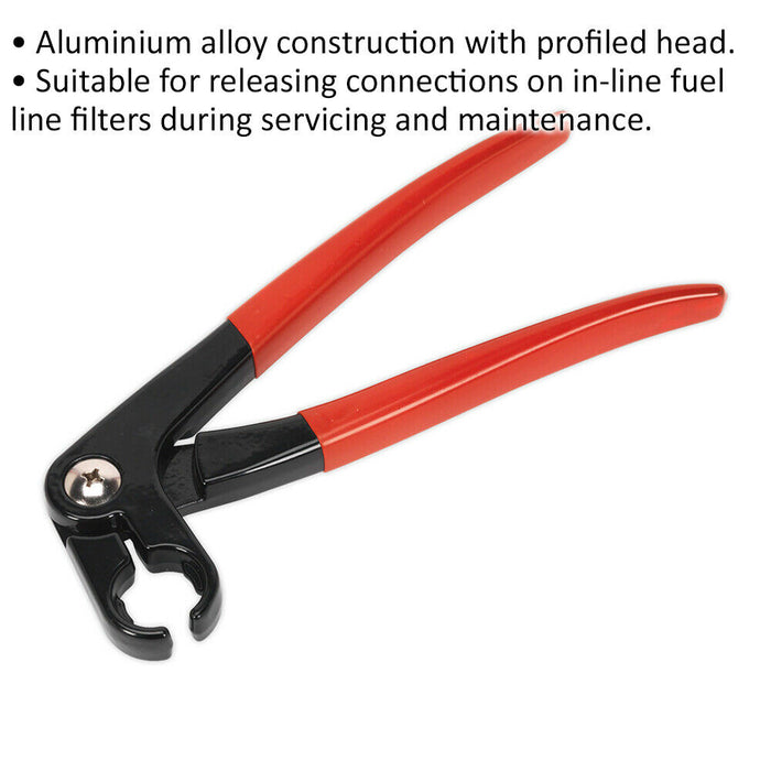 Fuel Feed Pipe Pliers - Aluminium Alloy - Profiled Head - In-Line Tubing Service Loops