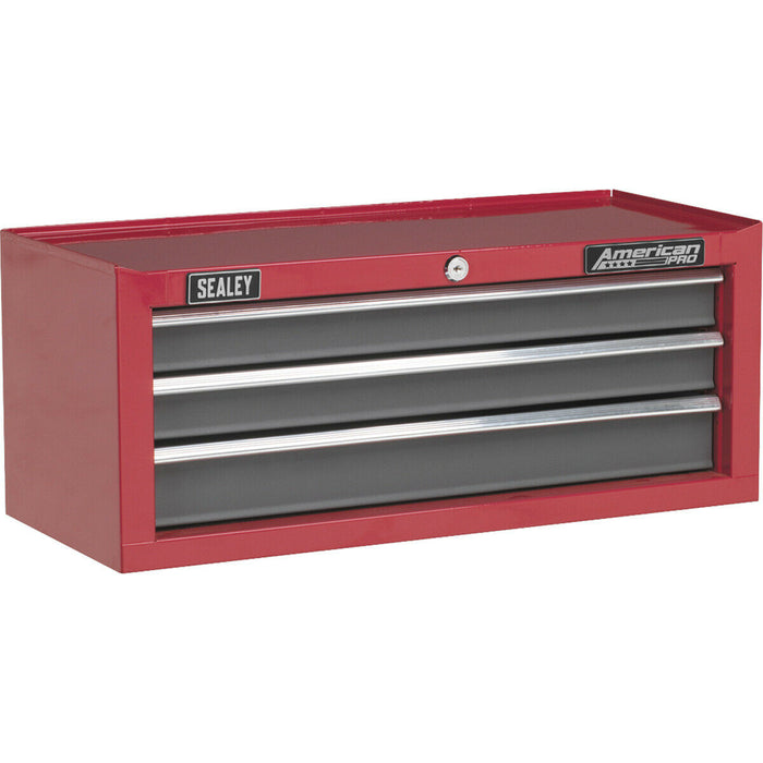 605 x 260 x 250mm RED 3 Drawer MID-BOX Tool Chest Lockable Storage Unit Cabinet Loops