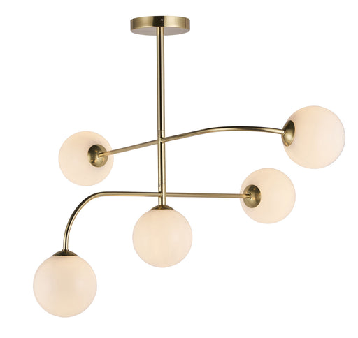 Semi Flush Ceiling Light Satin Brass Plate & Opal Glass 5 x 3W LED G9 Loops