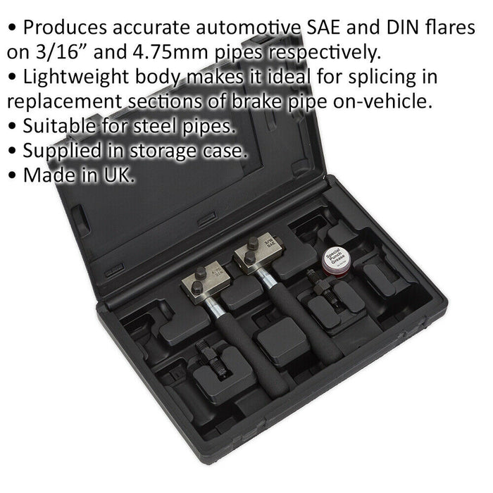 On Vehicle Micro Brake Pipe Flaring Tool Kit - 3/16" SAE & 4.75mm DIN Flares Loops