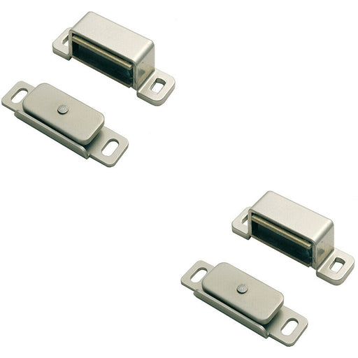 2x Magnetic Cupboard Door Catch 36.5mm Fixing Centres 3.5kg Pull Nickel Plated Loops