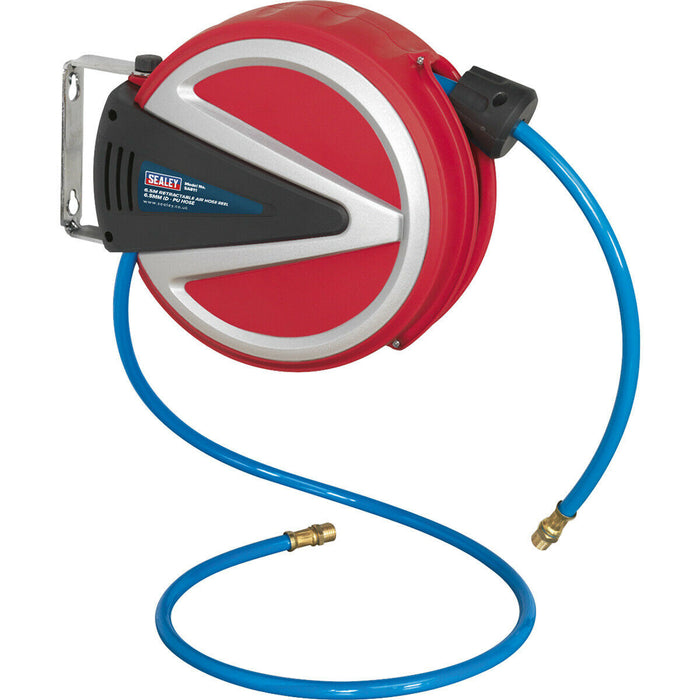 6.5m Retractable PU Air Hose Reel - 1/4" BSP Inlet - Double Braided 6.5mm Hose Loops