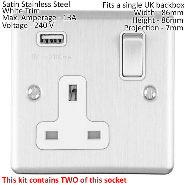 Bedside Plug Socket Pack-2x Single / USB & 1x Twin Gang-SATIN STEEL / Grey 13A Loops