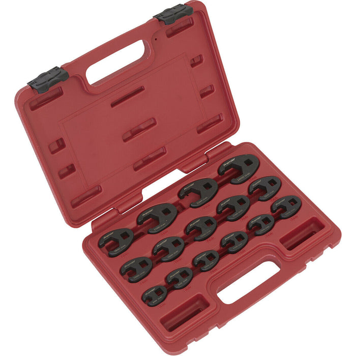 15pc Crows Foot Nut Spanner Socket Set - 3/8" Square Drive Ratchet - PHOSPHATE Loops