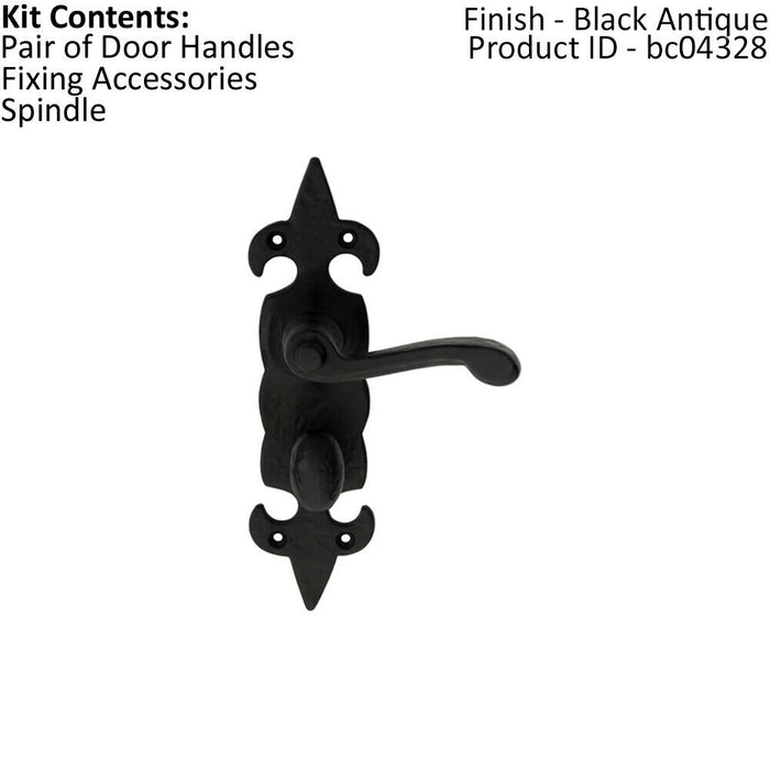 PAIR Forged Scroll Lever Handle on Bathroom Backplate 206 x 57mm Black Antique Loops