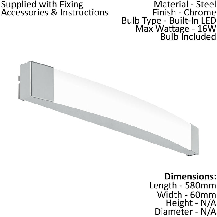 Wall/Mirror Light IP44 Bathroom Colour Chrome Shade Satined Plastic Bulb LED 16W Loops