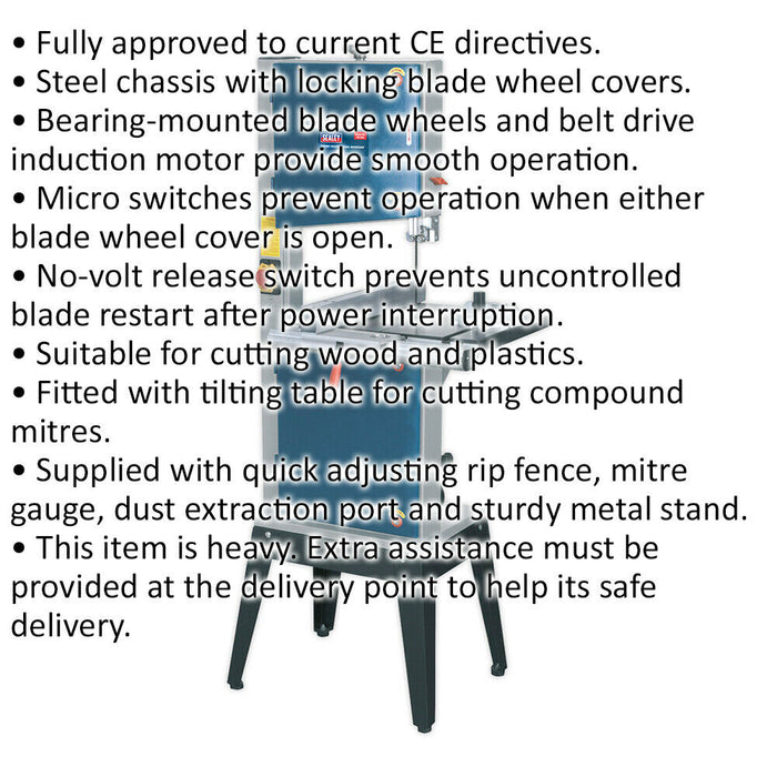 Steel Chassis Professional Bandsaw - 335mm Throat - 750W Motor - Tilting Table Loops