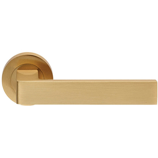 PAIR Straight Square Handle on Round Rose Concealed Fix Satin Brass Loops