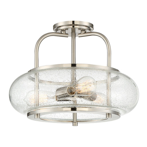 Semi Flush 3 Light Clear Seeded Glass Shade Brushed Nickel LED E27 60W Loops