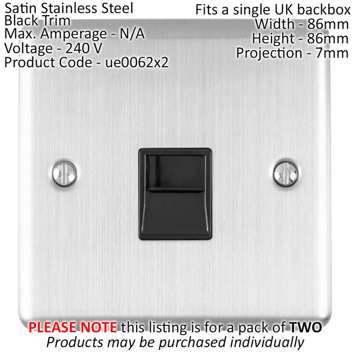 2 PACK BT Master Telephone Socket SATIN STEEL & Black PSTN Line Wall Plate Loops