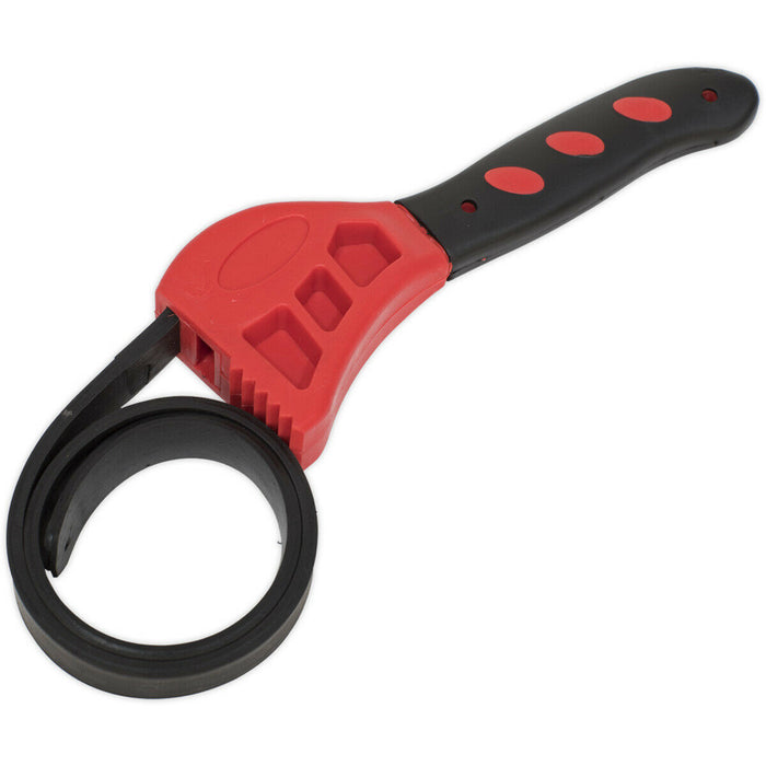 150mm Adjustable Strap Wrench - Soft Grip Handle - Oil Filter Removal Strap Loops