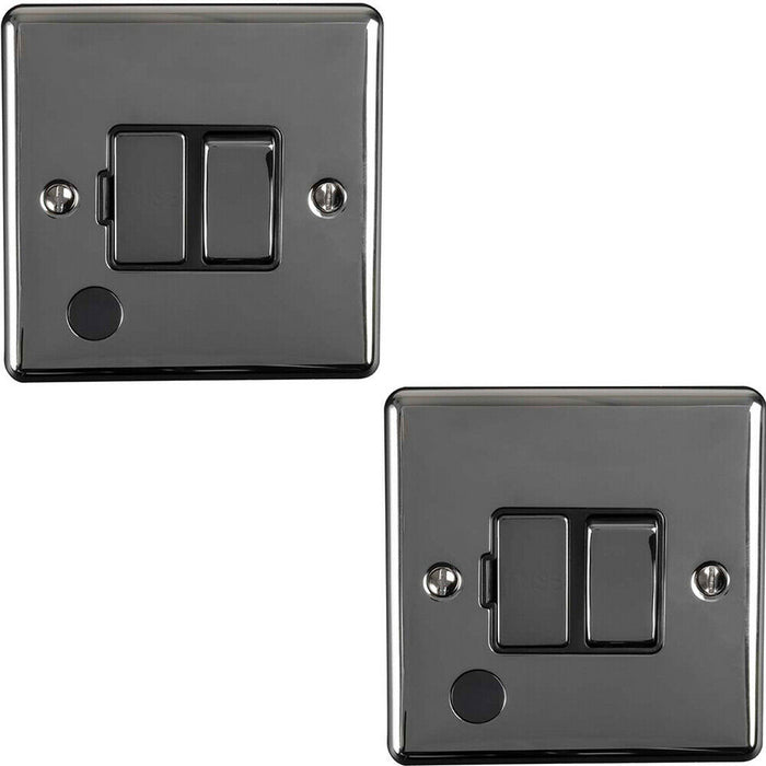 2 PACK 13A DP Switched Fuse Spur & Flex Outlet BLACK NICKEL & Black Isolation Loops
