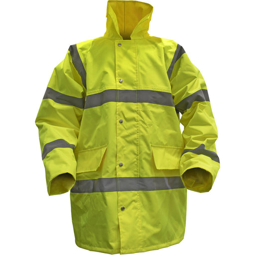 LARGE Yellow Hi-Vis Motorway Jacket with Quilted Lining - Retractable Hood Loops