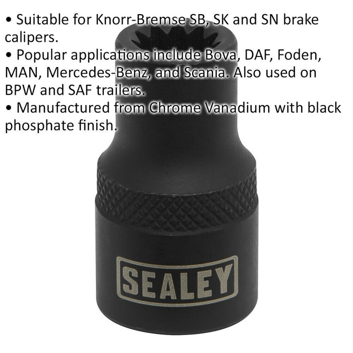 8mm Brake Caliper Socket - 3/8" Sq Drive - 11-Point Profile - Chrome Vanadium Loops