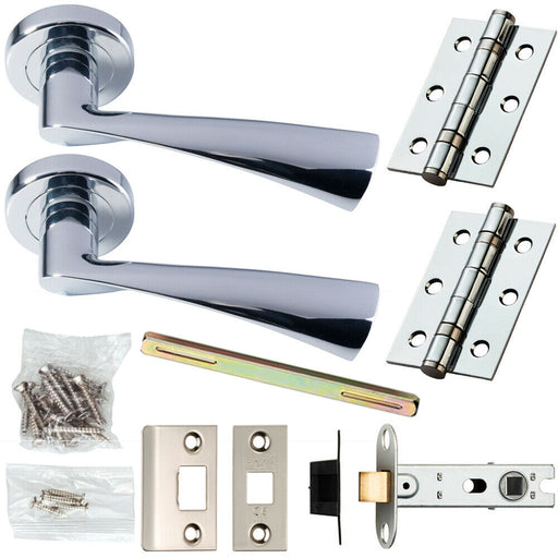 Door Handle & Latch Pack Chrome Modern Curved Twisted Bar Screwless Round Rose Loops