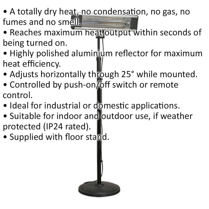 1800W Infrared Patio Heater - High Efficiency - Telescopic Floor Stand Loops