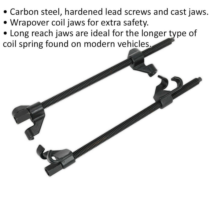 390mm HEAVY DUTY Coil Spring Compressor & Long Reach Arm Hooks Jaw - 1100kg Max Loops