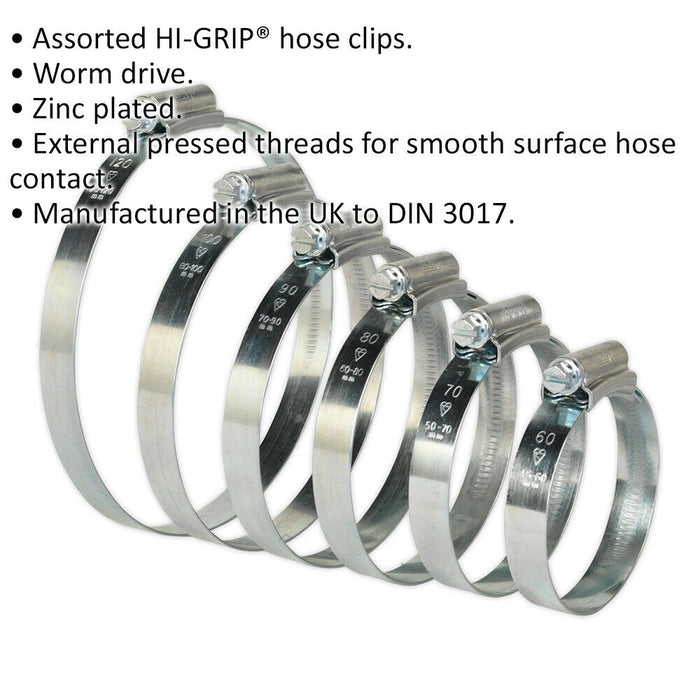 26 Pc Zinc Plated Hose Clip Assortment - 45 to 160mm - External Pressed Threads Loops