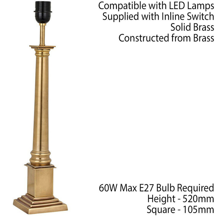 Luxury Traditional Table Lamp Light Solid Brass BASE ONLY 520mm Tall Bulb Holder Loops
