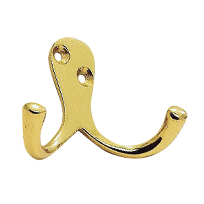 Victorian One Piece Double Bathroom Robe Hook 26mm Projection Polished Brass Loops