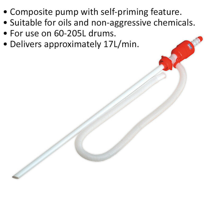 Self-Priming Syphon Pump for 60L to 205L Oil Drums - Composite Pump - 17L/Min Loops