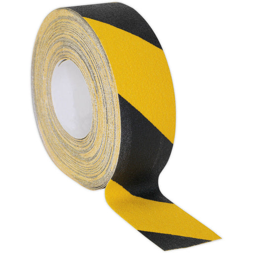 50mm x 18m Black & Yellow HAZARD Anti Slip Tape Roll Slippery Surfaces Adhesive Loops