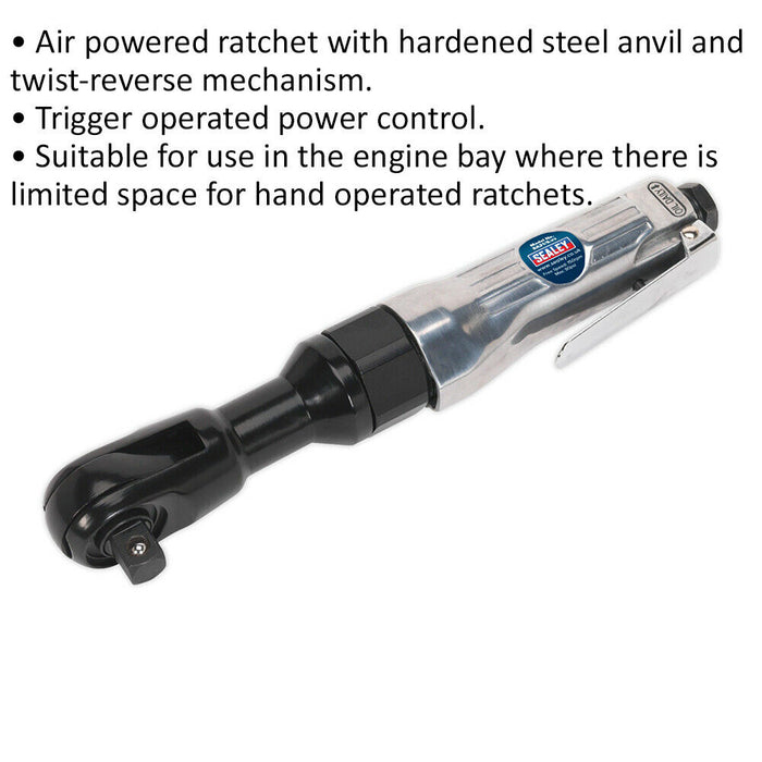 Air Powered Twist-Reverse Ratchet Wrench - 3/2 Inch Sq Drive - Trigger Operated Loops