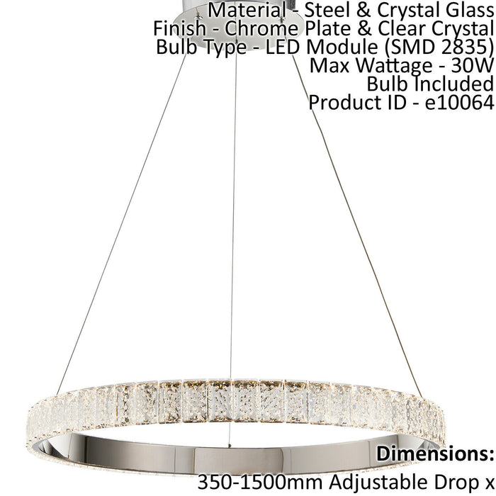 Ceiling Pendant Light Chrome Plate & Clear Crystal 30W LED Bulb Included Loops