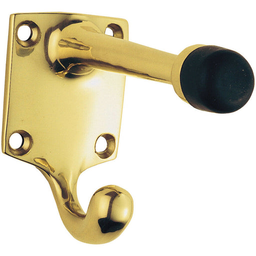 One Piece Hat & Coat Hook with Rubber Buffer 88mm Projection Polished Brass Loops