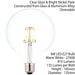 E27 Edison Dimmable LED Filament Light Bulb 6W Warm White Glass 125mm Globe Lamp Loops