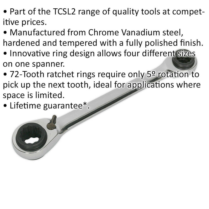 4-in-1 Double Ended Reversible Ratchet Ring Spanner Slim Handled Metric Wrench Loops