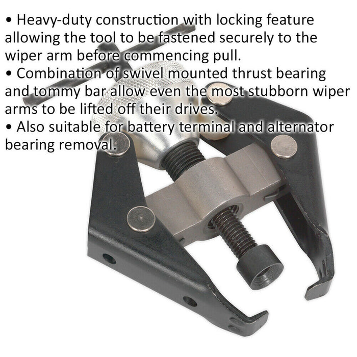 Heavy Duty Wiper Arm Puller - Swivel Mounted Thrust Bearing - Tommy Bar Loops