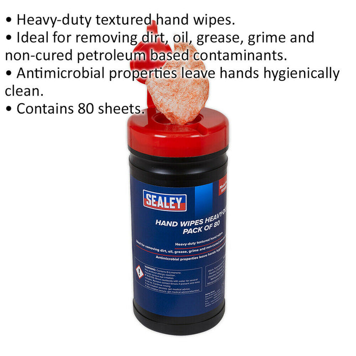 Heavy Duty Hand Wipes - Contains 80 Textured Wipes - Removes Dirt Oil & Grease Loops