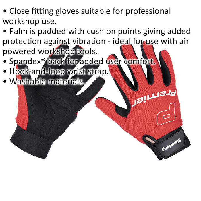 PAIR Padded Mechanics Gloves - Large - Washable Workshop Power Tool Gloves Loops