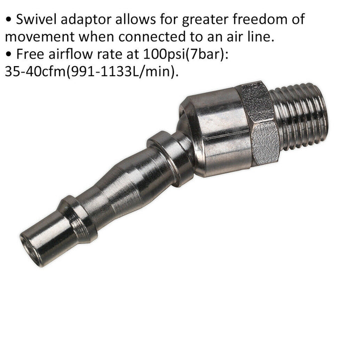 1/4 Inch BSPT Swivel Screwed Adaptor - Male Thread - Airflow Air Line Coupler Loops