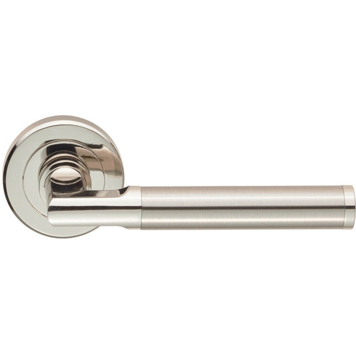 Door Handle & Latch Pack Polished & Satin Nickel Section Bar Screwless Rose Loops