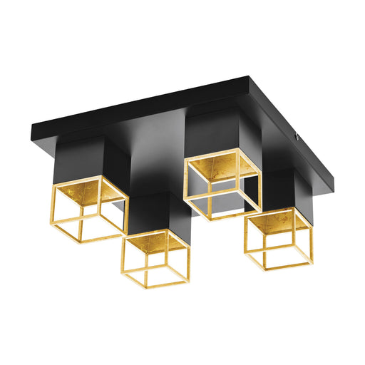 Flush Ceiling Light Black Plate Gold Square Shades Bulb GU10 4x5W Included Loops