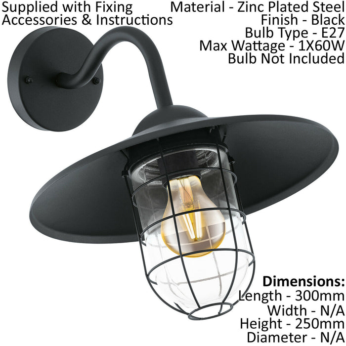 2 PACK IP44 Outdoor Wall Light Black Cage Fisherman Shade 60W E27 Porch Lamp Loops