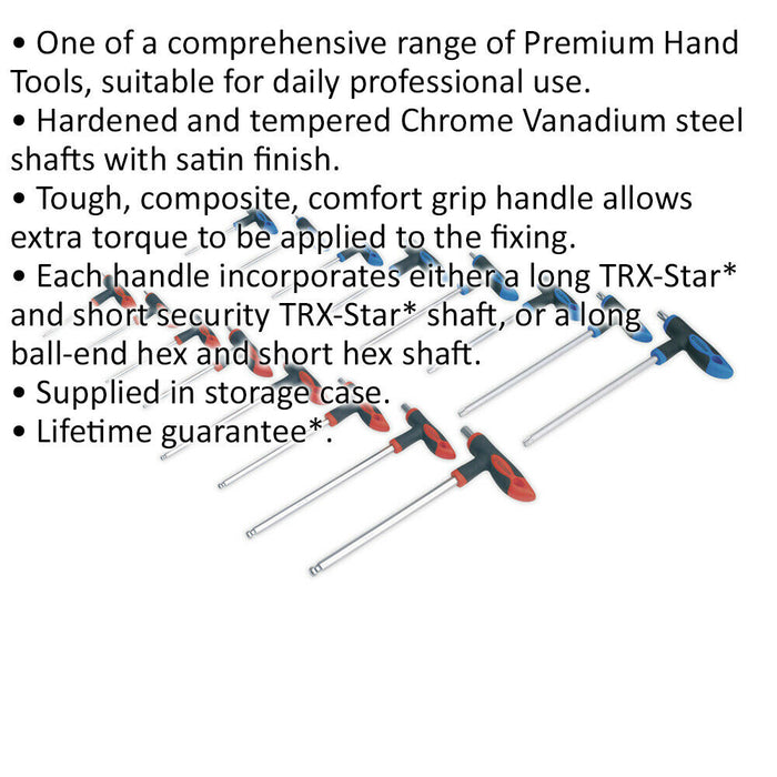 16 Piece T-Handle TRX-Star & Hex Key Set - 75 to 200mm - Comfort Grip Handle Loops