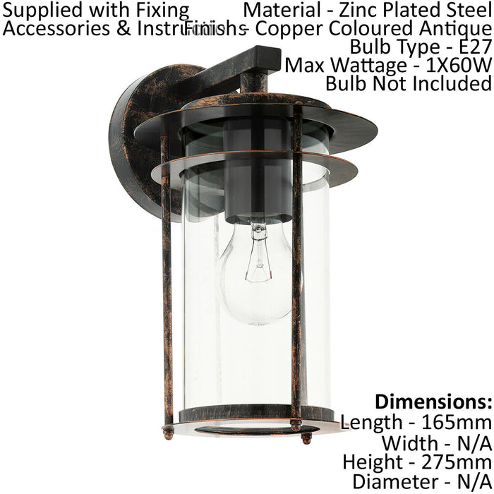 2 PACK IP44 Outdoor Wall Light Antique Copper & Glass Shade Lamp 1x 60W E27 Loops