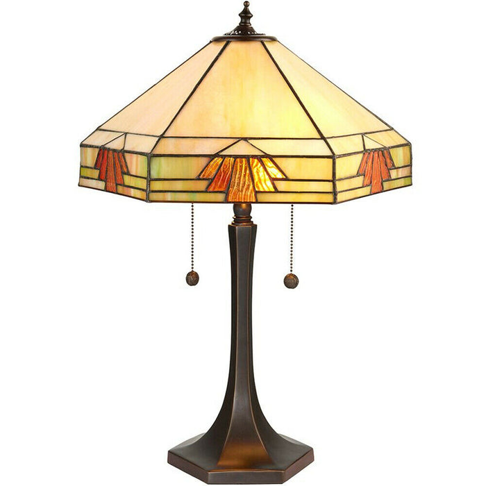 Medium Tiffany Glass Table Lamp - Art Deco Design - Dark Bronze Finish Loops