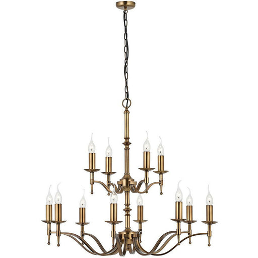 Avery Ceiling Pendant Chandelier Light 12 Lamp Antique Brass Curved Candelabra Loops